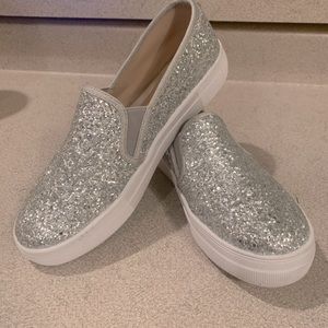 Silver Glitter Slip-On Platform Sneaker